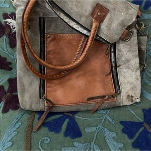 Mona B Crossbody bag! This bag is army canvas and beautiful, small rip! See pic